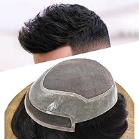 Vista 1 de Toupee - Sistema de cabello humano de repuesto con encaje frontal para hombre, extensiones de pelo tipo tupé mono PU para hombres