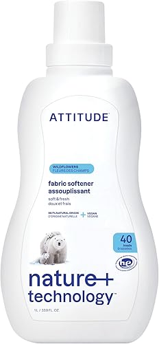 ATTITUDEAblandador de tela líquido, fórmula efectiva y mineral a base de plantas, vegano y sin crueldad, flores silvestres, 40 cargas, 33.8 fl oz