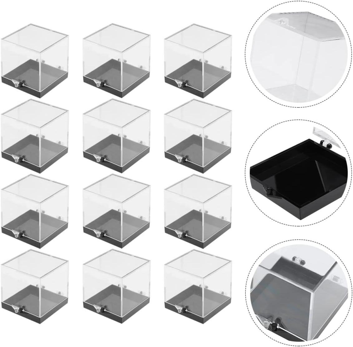 Cabilock Clear Small Plastic Mineral Display Boxes with Hinged Lids Transparent Storage Cases for Rock Jewelry Craft Beads and Specimen Organizing 1.37 Inch Cubes 60-Pack