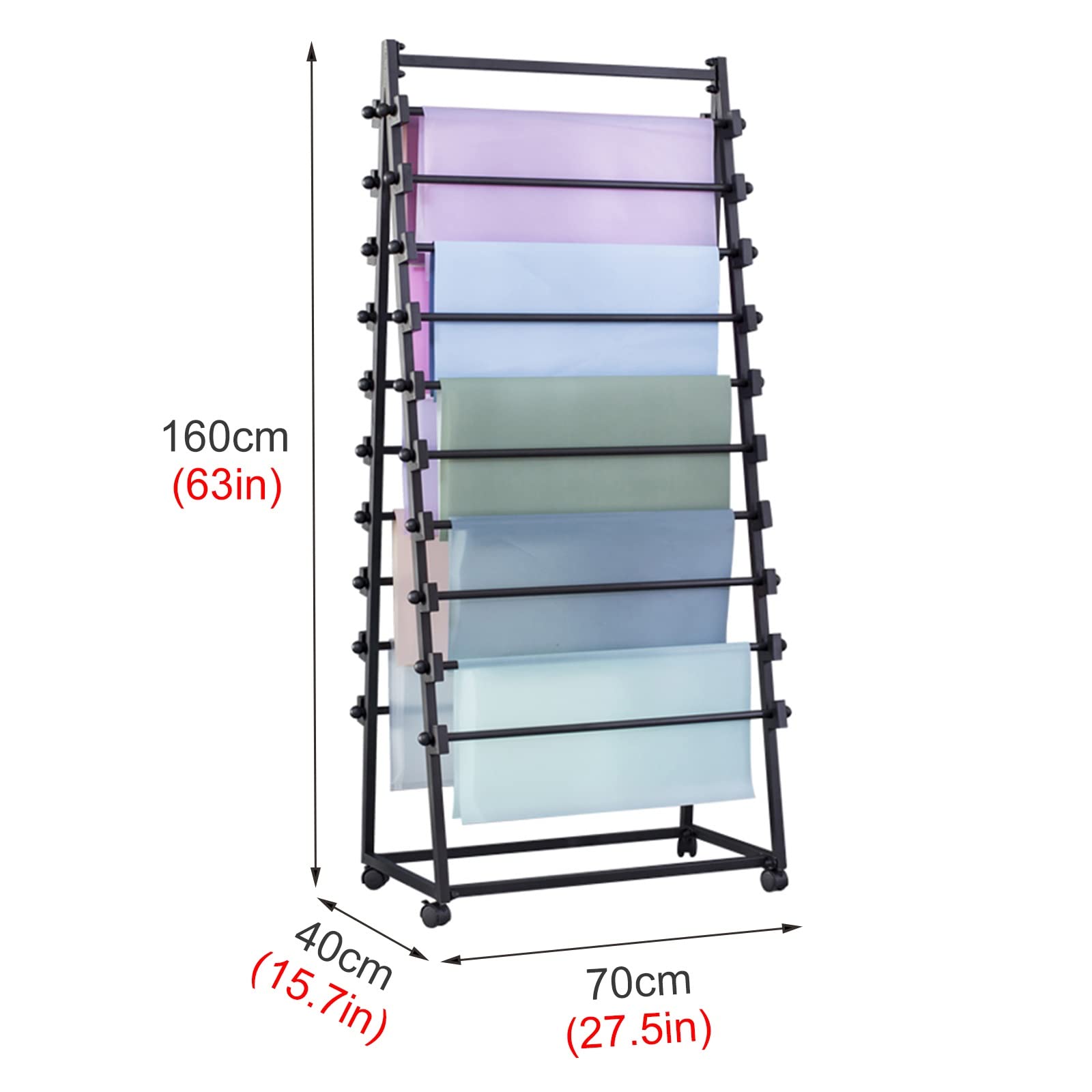 Doppelseitiger Aufbewahrungsständer mit Rollen, freistehend, Metall, für Schals und Geschenkpapier, vielseitiger Organizer für Bastelbedarf, Zuhause oder Einzelhandel, 160 cm