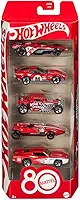 Hot Wheels Diecast Veículo de Brinquedo 80º aniversário da Mattel Pacote 5 carros para crianças a partir de 3 anos