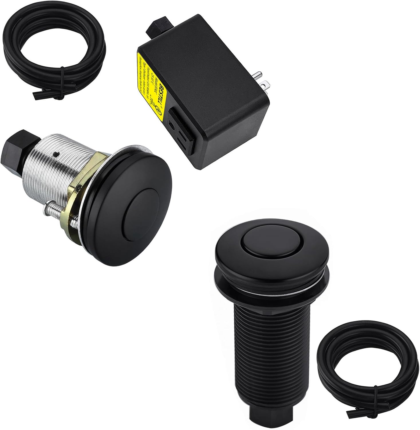 BESTILL Garbage Disposal Air Switch Kit, UL Listed, Sink Top Push Button with Brass Cover, Matte Black
