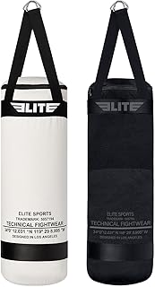 Elite Sports Boxing Bag – Heavy Duty Canvas Punching Bag with Straps for Boxing, Training, MMA, Muay Thai, Kickboxing, Martial Arts & Fitness – Unfilled Heavy Bag