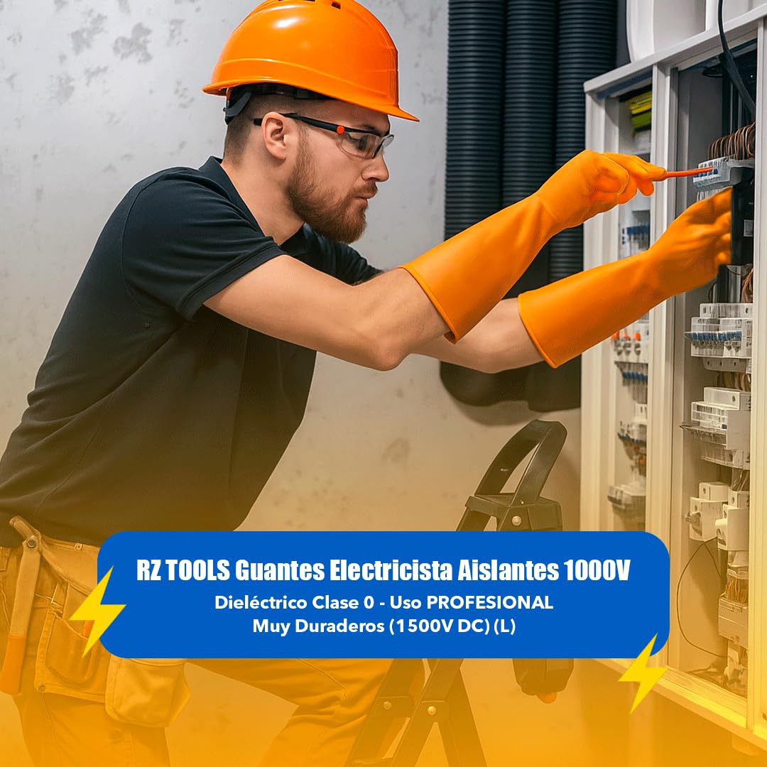 Guantes Electricista Aislantes De 1000V | De Uso Profesional | Protección Dieléctricos Clase 0 | Guantes De Protección Para Trabajo | Duraderos Y Resistente| Color Naranja | Talla L
