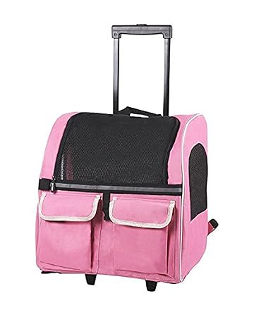 Emily Pets Pet Transparent Cat & Small Dog Puppy Kitty with Wheel Breathable Carriers Airline Travel Approved Air Ventilation Backpack Cum Trolly Bag Pink