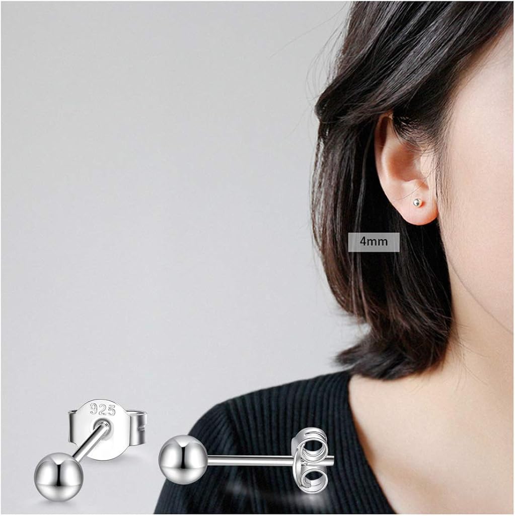 CERSLIMO Silver Stud Earrings for Women Men Girls 3 works Sterling Silver Tiny Ball Stud Earrings Small Dot Studs Dainty Cartilage Tragus Sleeper Earrings Set (4mm - Image 4