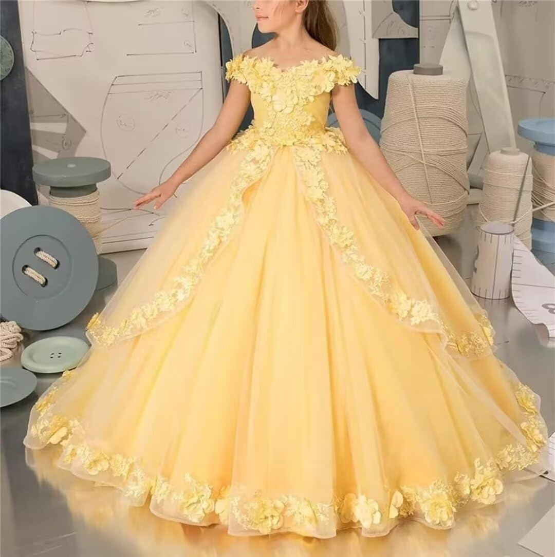 Off Shoulder Flower Girl Dresses for Wedding Lace Appliques Flower Girl Dress Tulle Pageant Dresses for Girls