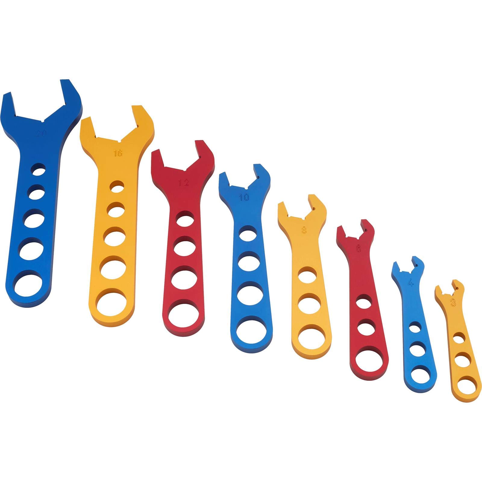 Speedway Motors Aluminum AN Fitting Wrench Set with Roll Case, 8-Piece User Friendly Feel with Fitting Size Stamped for Easy Identification, 11 x 6 x 4