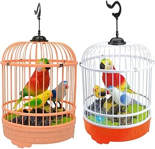 NUOBESTY Singing and Chirping Bird in Cage Realistic Sounds Movements Bird Figurines talking parrot toy without Battery Random Color