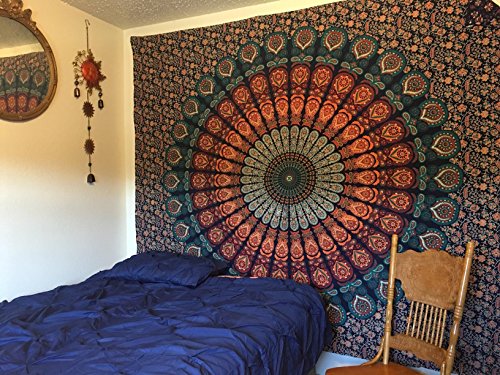 Tapeçaria de mandala de pavão grande mais vendida por Jaipur Handloom – Um hippie perfeito, boêmio,