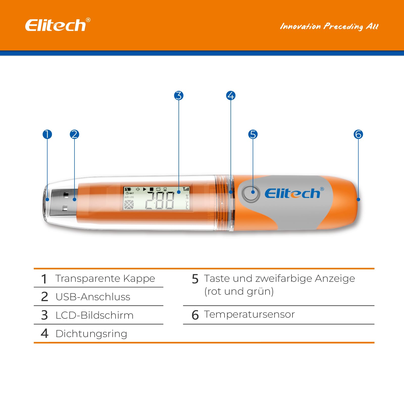 Registrador de datos de temperatura -Elitech Mini USB Temp Grabador de temperatura Sensor externo interno en laboratorio, invernadero o en casa RC-51 50pack