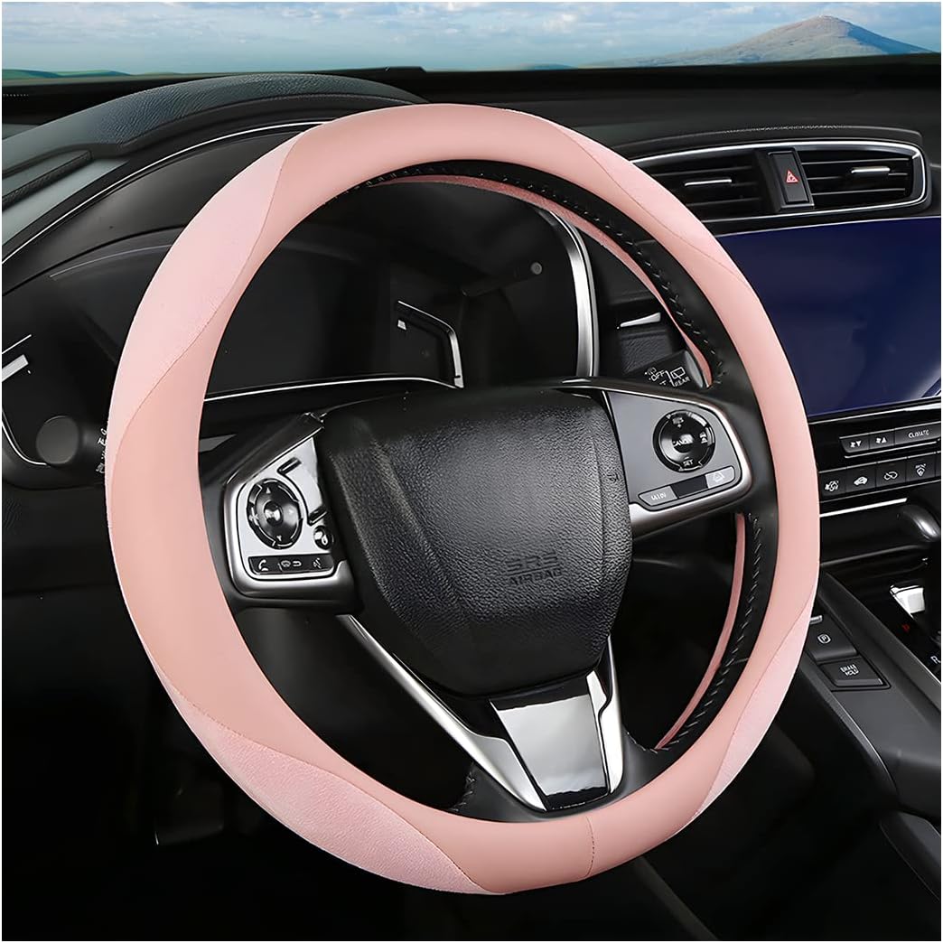 Moly Magnolia Steering Wheel Cover for Women and Men, Carbon Fiber Plush Steering Wheel Cover Soft Anti-Slip Comforting, Universal 15 Inches Steering Wheels Accessories (Deep Pink)
