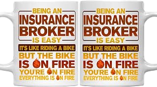 11oz Insurance Broker Mug - Funny Insurance Broker Gift, Humor Ceramic Coffee Mug Being An Insurance Broker Is Easy, Like Riding A Bike On Fire - Unique 11oz Cup for Insurance Broker Pros