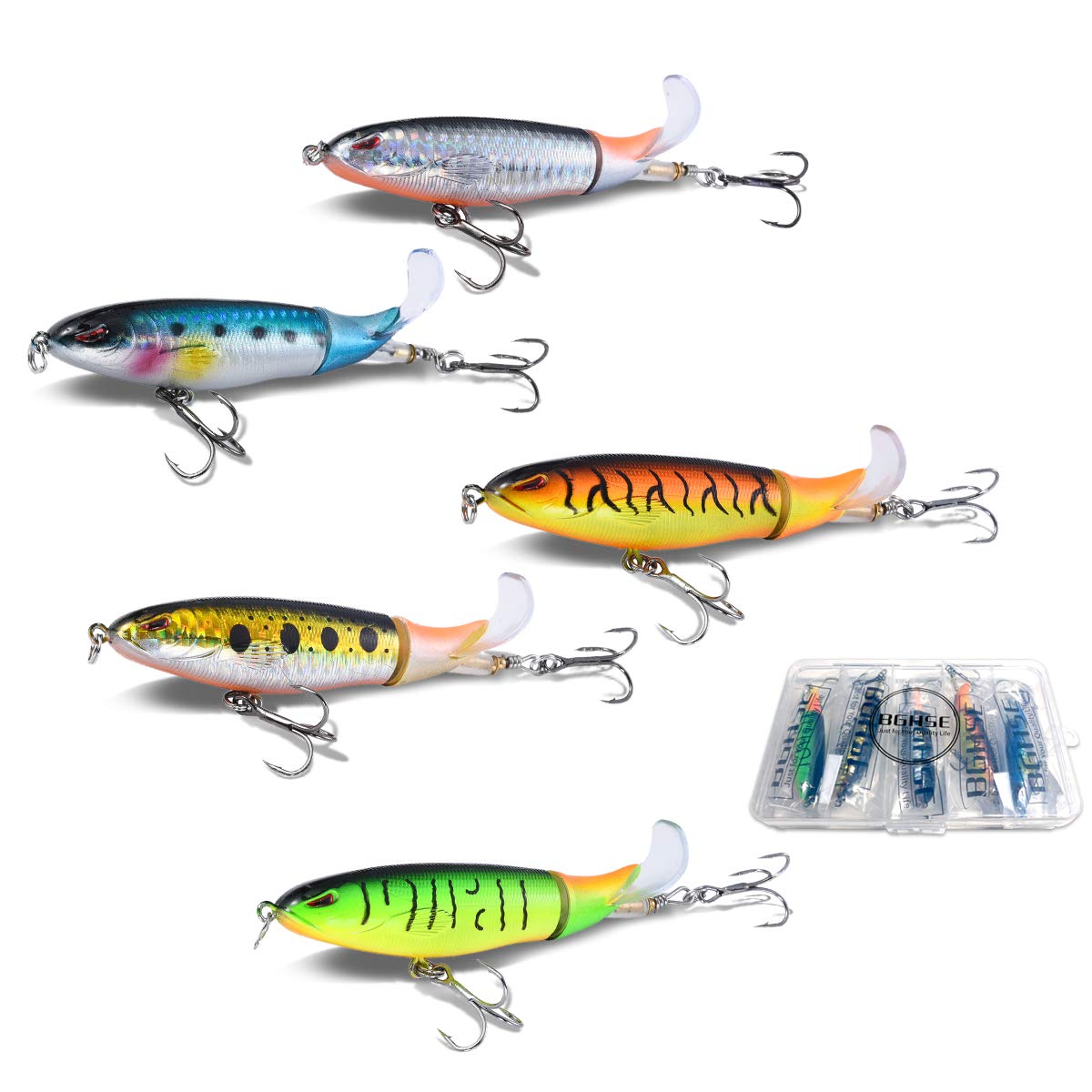 2020 New Version 5Pcs Topwater Fishing Lure Set 4.72in 0.46oz Fishing