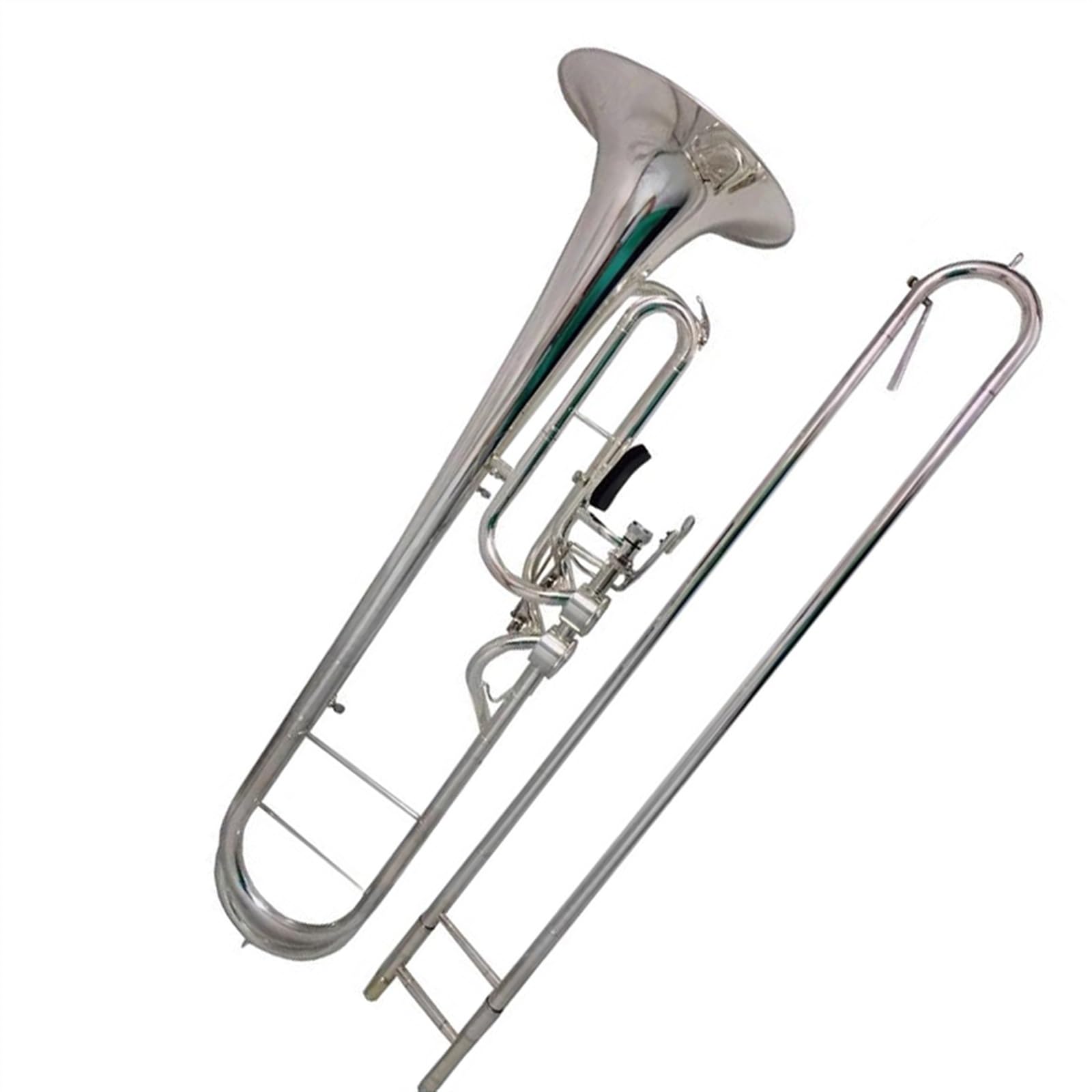 Principiantes trombón F Flat Contrabajo Trombón Instrumentos Musicales Acabado Plateado Con Caja Boquilla(Nickel plated)