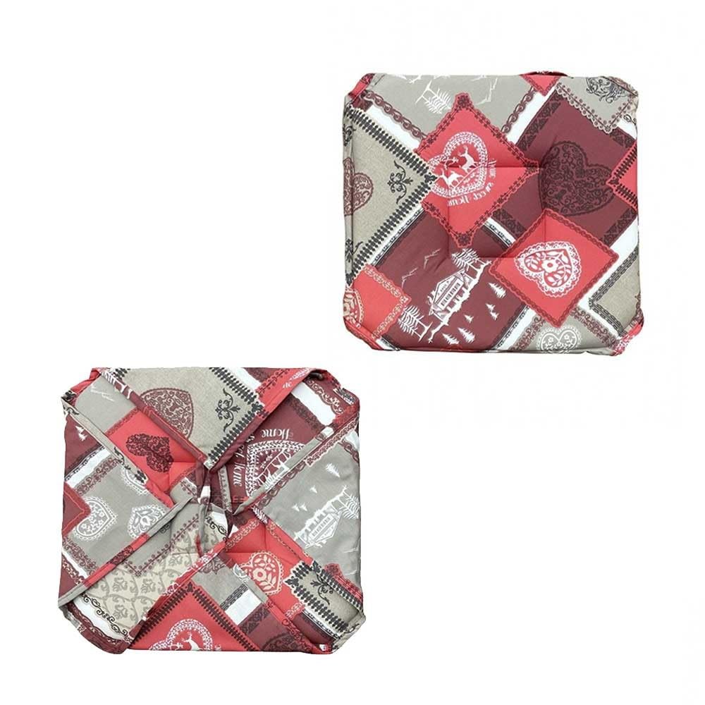 Alpes Blanc - Lot de 6 galettes de Chaise 38x38 cm – Motif Chalet Rouge Style Montagne – Assise Confortable – Fixation Solides par lanières