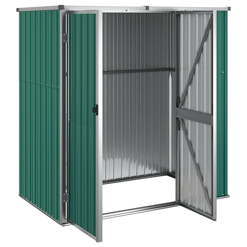 Casetta degli attrezzi verde, 161 x 89 x 161 cm, in acciaio zincato, per attrezzi da giardino, attrezzi e tosaerba, capanno richiudibile con tetto inclinato e vano portaoggetti