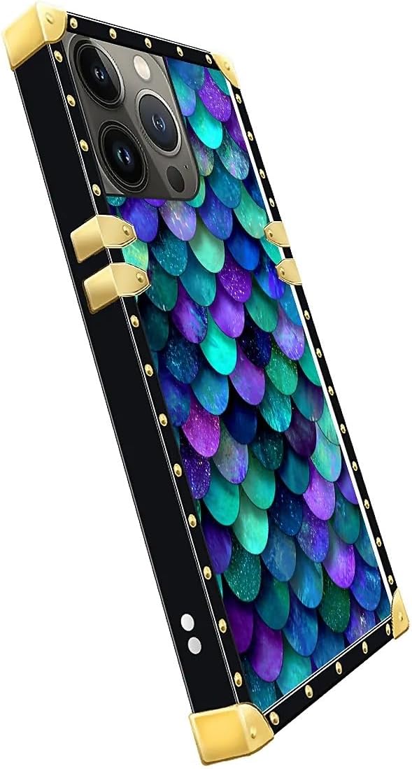 for iPhone 15 Pro Max Case Luxury Golden Decoration for Girl Women Soft TPU Shockproof Protective Hard PC Back for iPhone 15 Pro Max Crazy Pattern Beautiful Mermaid Scales Glittery Shiny image 3
