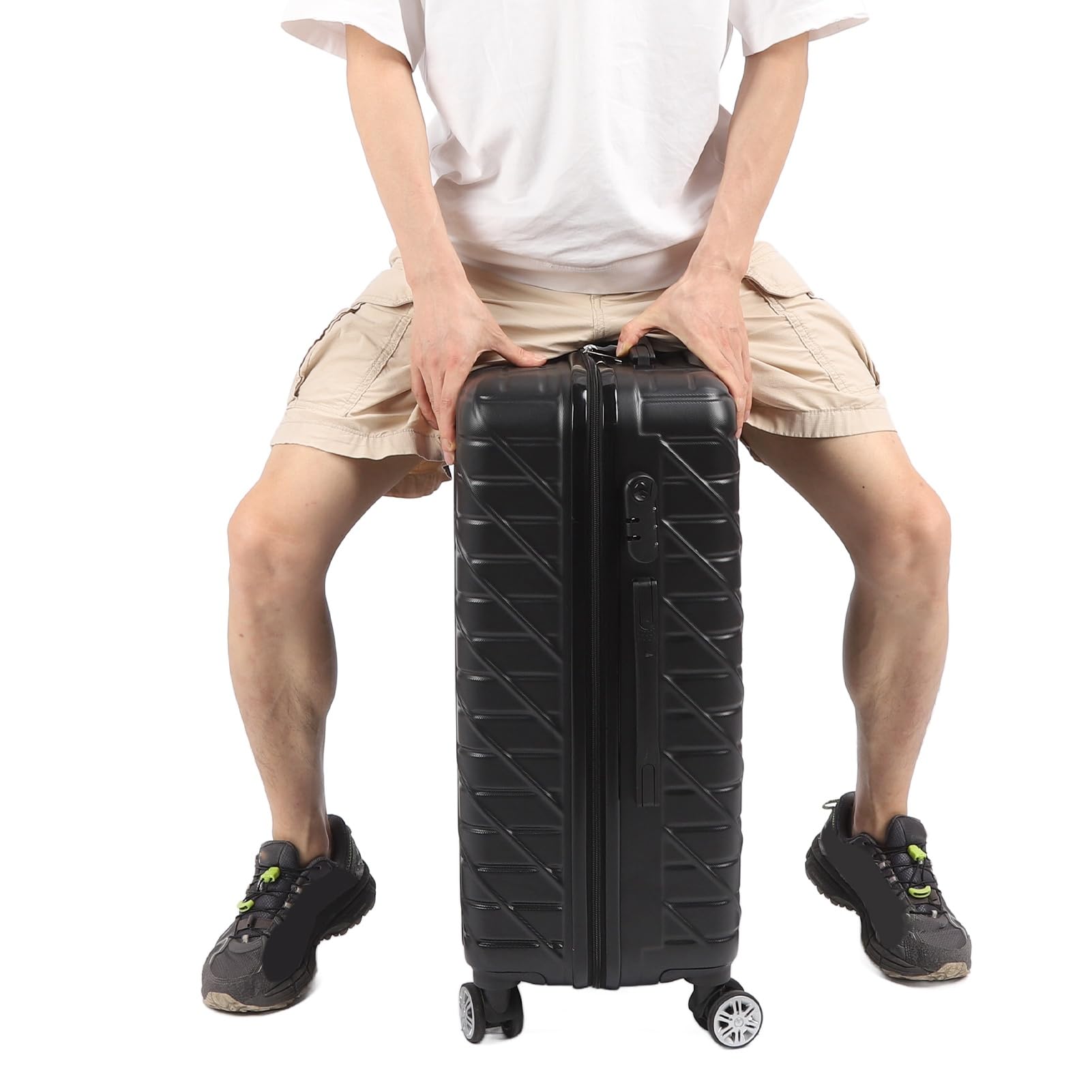 3-częściowy Zestaw Bagażu Hardshell z Zamkiem TSA, nośność 150 Kg na Długoterminowe Podróże i Wyjazdy Służbowe (BLACK)