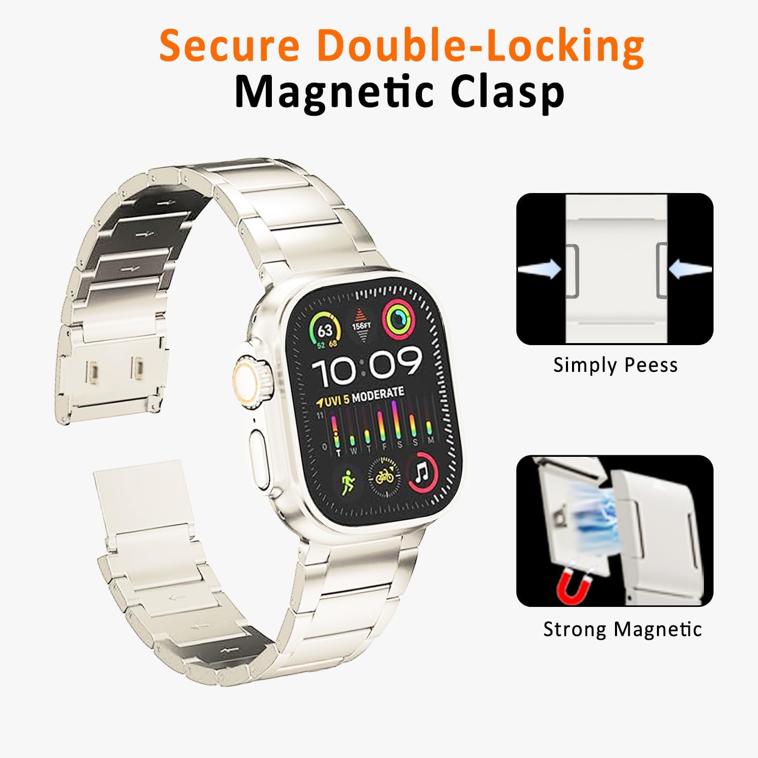 Titanium Watch Band,Metal Strap Bracelet with Tortoise Buckle,for Apple Watch Series 11/10/9/8/7,Ultra 3/2/1,SE 3/2/1 [2025]