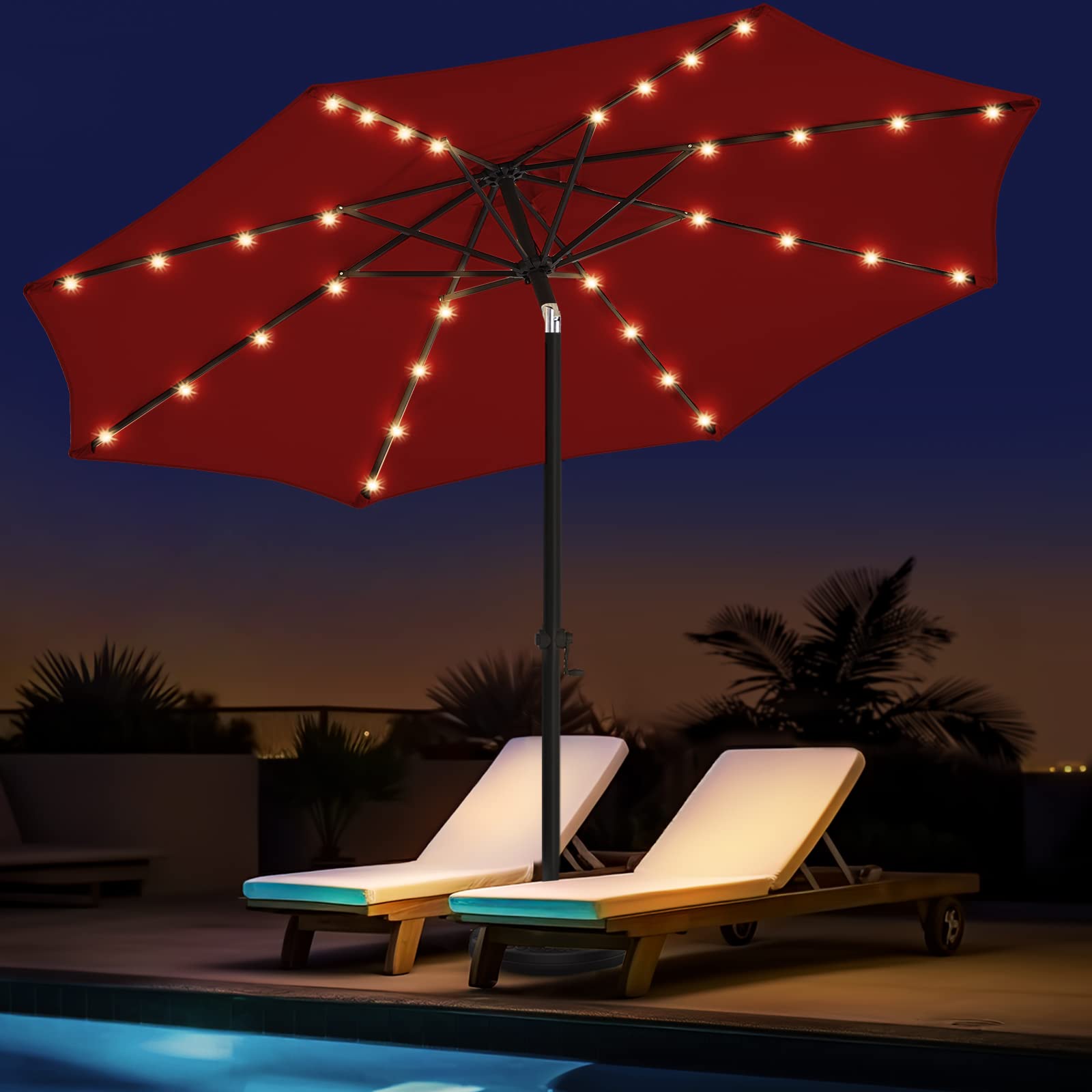 Photo 1 of **LIGHTS NOT FUNCTIONAL**
wikiwiki 10ft Outdoor Patio Table Umbrella Burgundy Red 10 FT