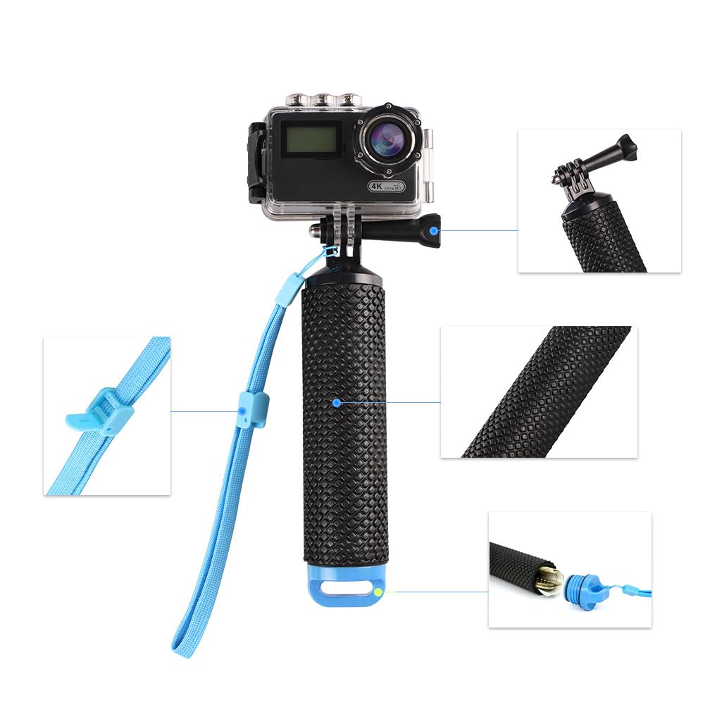 Pływający Uchwyt Dla Ręki I Nurkowania,Monopod Do Kamery Sportowej,Pływający Pod Wodą Akcesoria Do Chwytu Dłoni,Wodoszczelny Uchwyt Dłoni Z Regulowanym Paskiem Na Rękę,Niebieski,Kiuiom