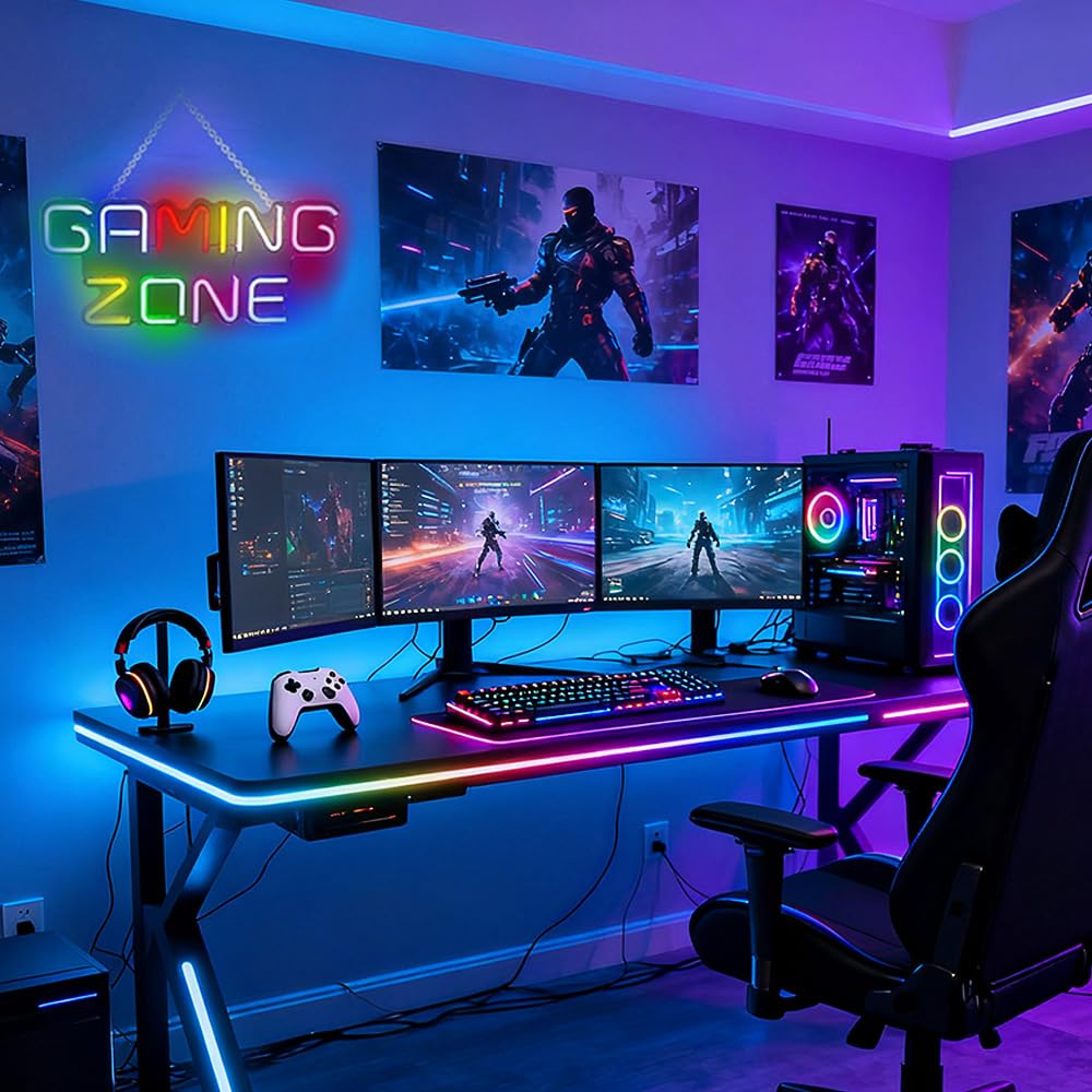 YANGUN Gaming Zone Neon Sign, 32cm USB Powered Game Neon Light, gaming lights for Game Room Bedroom, Man Cave - Image 2