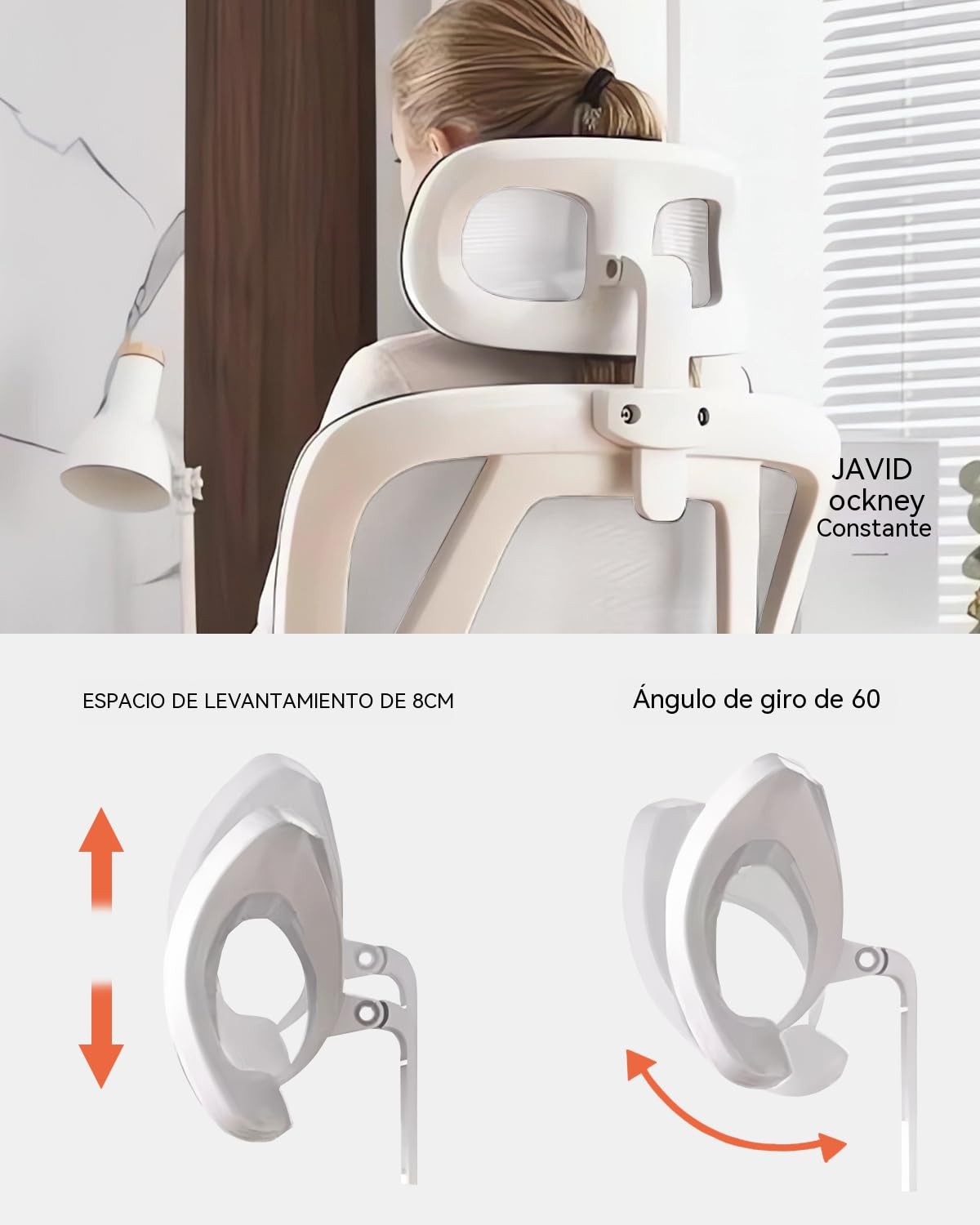 Silla de Oficio con Malla,Silla de Juego Ergonómica de Respaldo Alto con Ruedas y Reposacabezas Ajustable,Brazos Abatibles Cómodos para Hogar,Dormitorio,Estudio(Blanco)