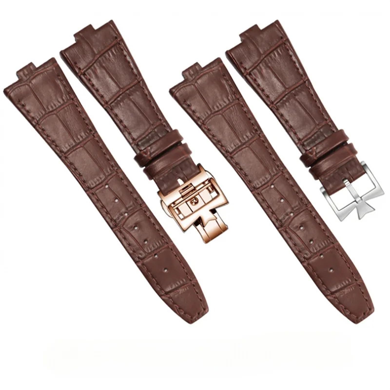 Bracelet de montre en cuir véritable pour Vacheron Constantin série 4500 V 5500 V P47040 boucle en acier inoxydable 25 * 8 25 * 7 bracelet de montre(Brown-silver,25mm-7mm)