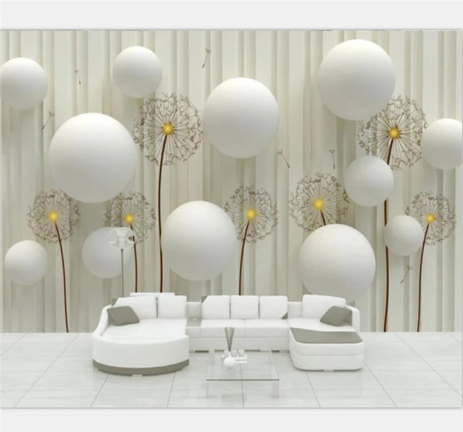 Xlming 430Cm×300Cm(B×H) Minimalist Three Dimensional Dandelion Sphere Art 3D Wallpaper Luxury Silk Study Dining Feature Sofa Grey Bedroom Living Room Tv Decorative Wall-430Cm×300Cm