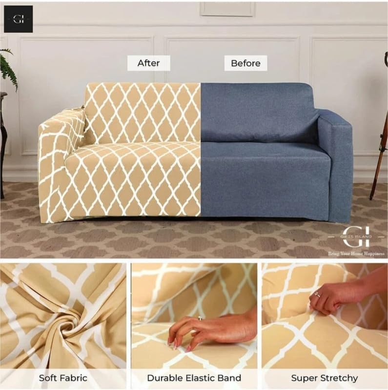 Image of HK Printed 5 Seater Sofa Cover Big Elasticity Cover Stretch Universal Sofa Slipcover 5 Seater (3 Seater Size 185-230cm and 1 Seater Size 90-145cm)