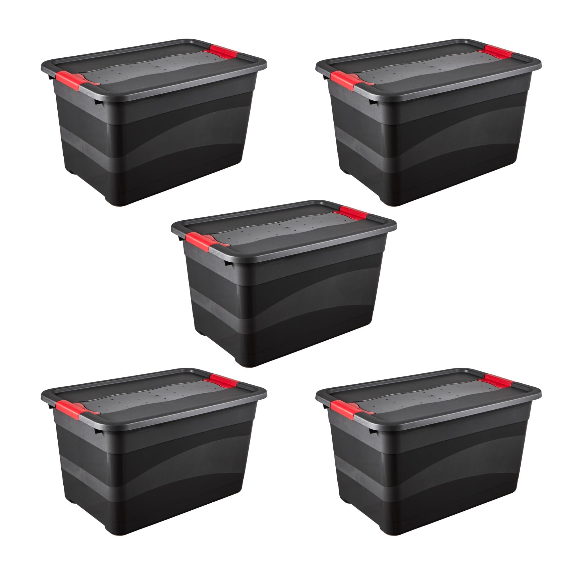 keeeper eckhart 5x Transportbehälter mit Deckel und Schiebeverschluss, Extra Stabil, 59,5 x 39,5 x 34 cm, 52 l, Graphit Grau