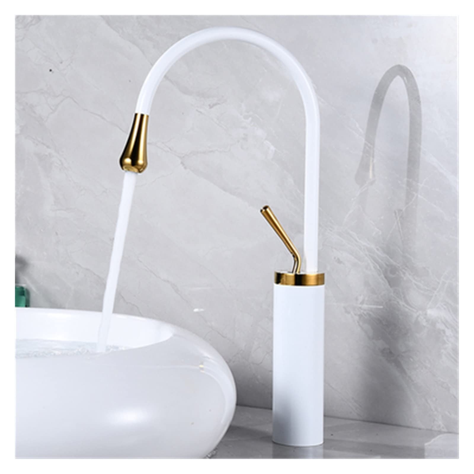 Robinetterie eau chaude et froide avec mitigeur de lavabo blanc or pour vasque