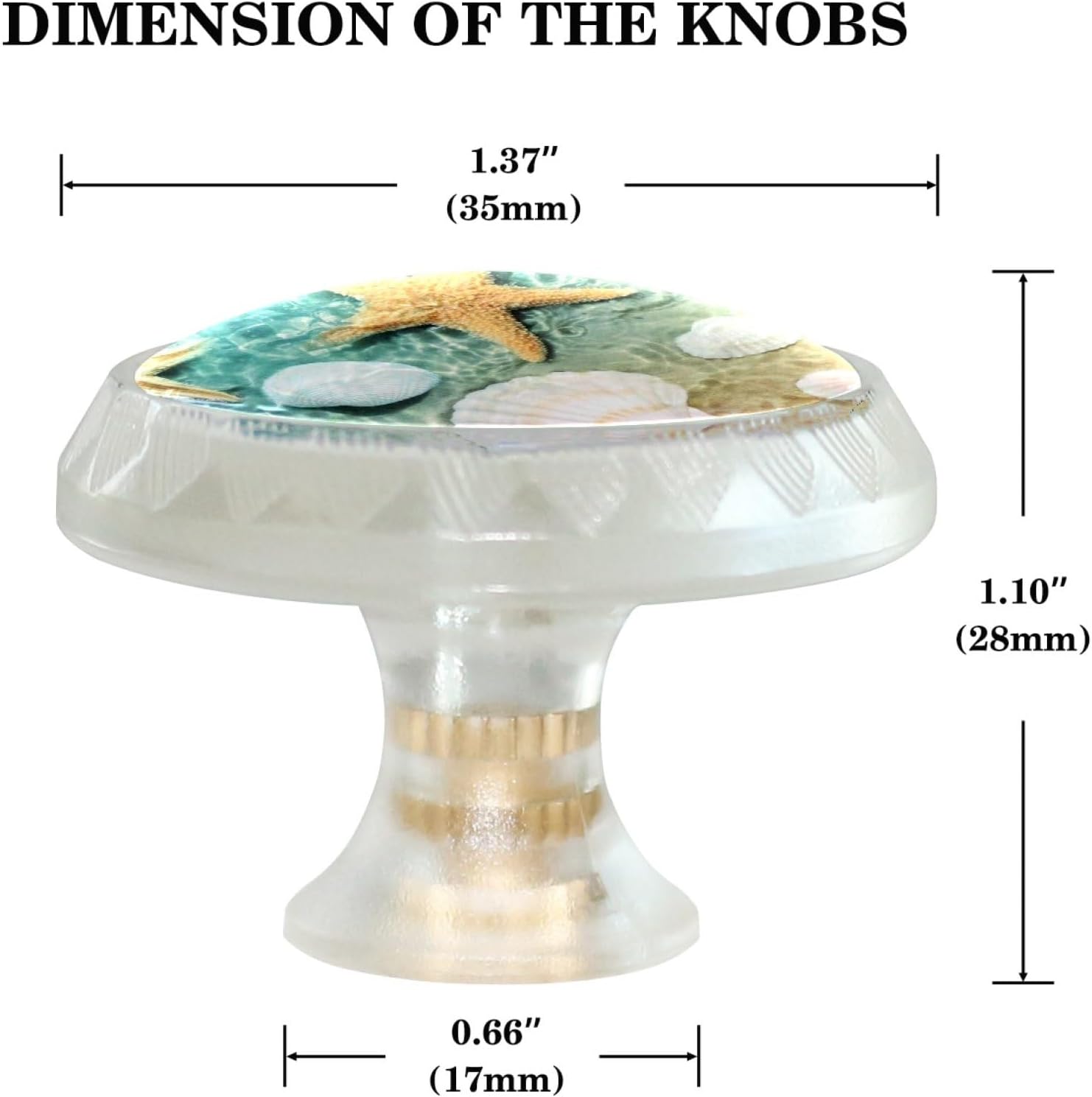 4Pcs Clear Cabinet Knobs, Beach Starfish Seashell Kitchen Cabinet Round Glass Knob for Dresser Drawer Closet Cupboard Dresser Pulls Handles Cabinet Hardware for Kitchen Bathroom 35mm