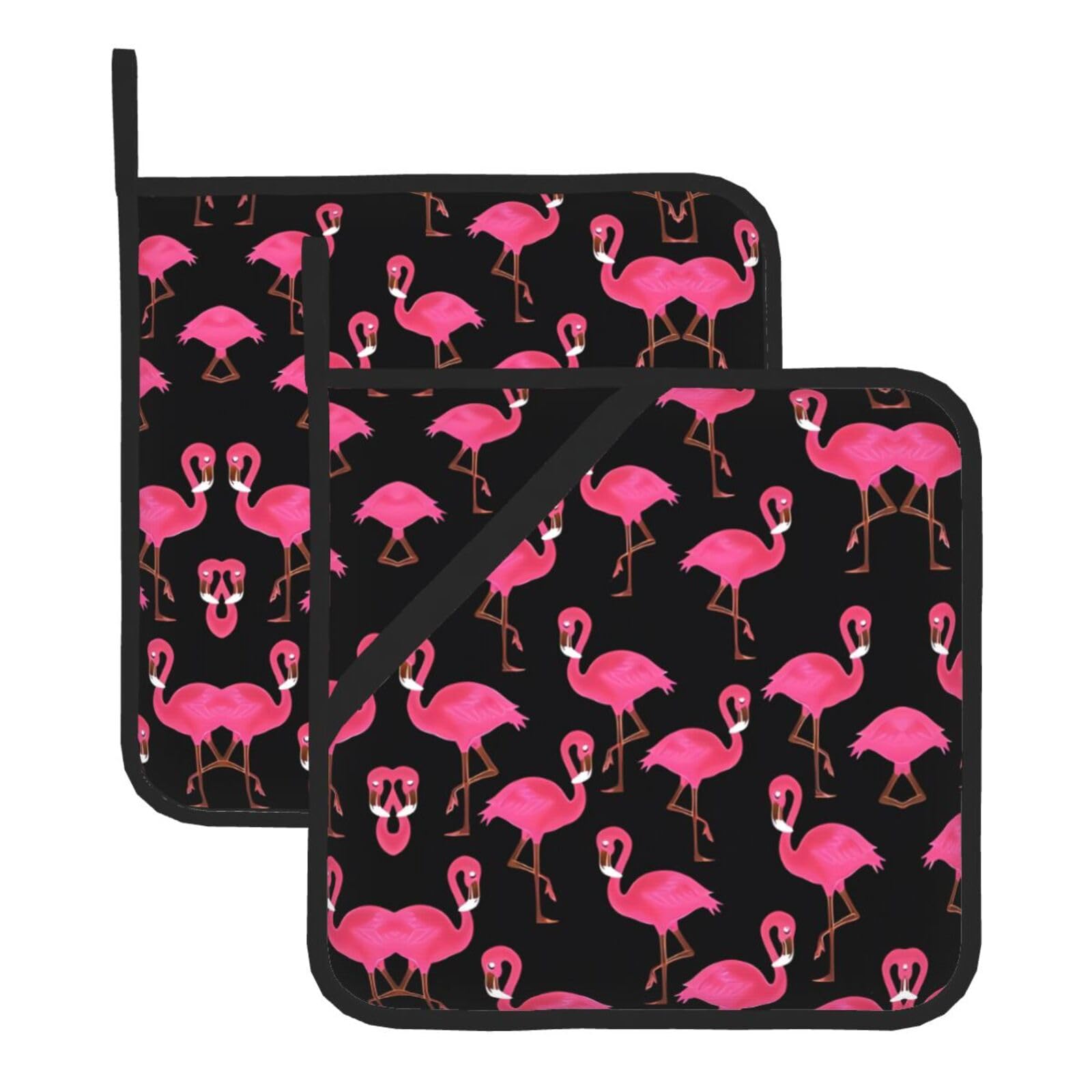 HJFCZH Lovely Pink Flamingos Prints Square Hot Pads for Kitchen Counter - Waterproof Pot Holders, Durable Heat Resistant Throw Layers for Serving, Oven & BBQ - 2 Pack