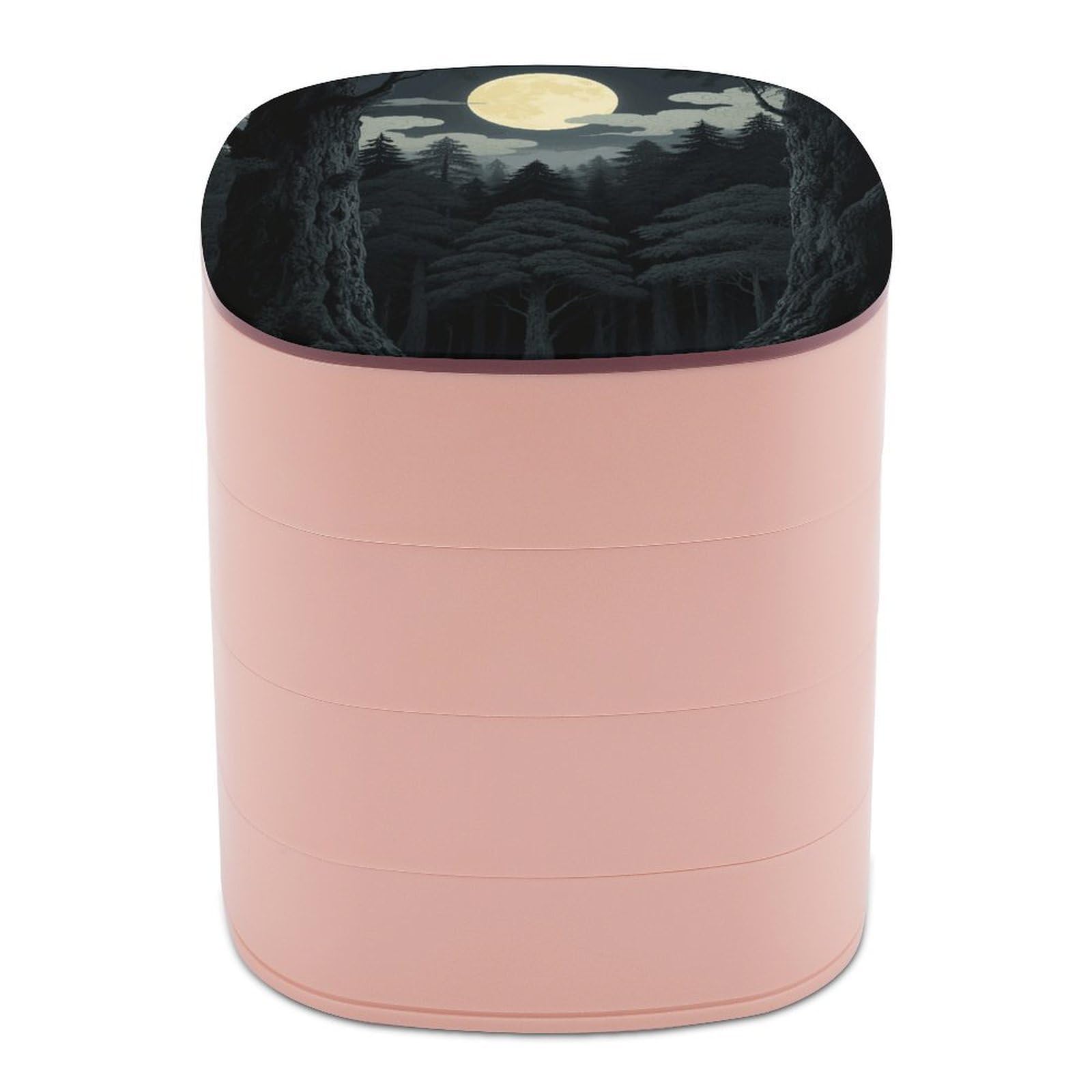 FekiLoot Forest Japanese Moon Jewelry Box 4-Layers Rotatable Jewelry Organizer Storage Box with Mirror Cute Travel Jewelry Case Portable Earring Holder Organizer for Ring Necklace Bracelet