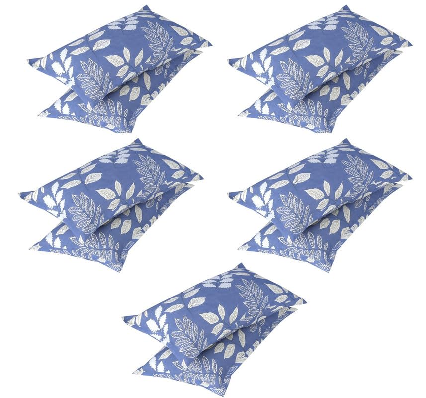 VAS COLLECTIONS 10 Pcs Cotton Floral Pillow Cover Set (5 Pairs) | 180 TC Supersoft Brushed Microfiber - Breathable & Wrinkle Free - 10 Pcs Set | Aqua Blue & White