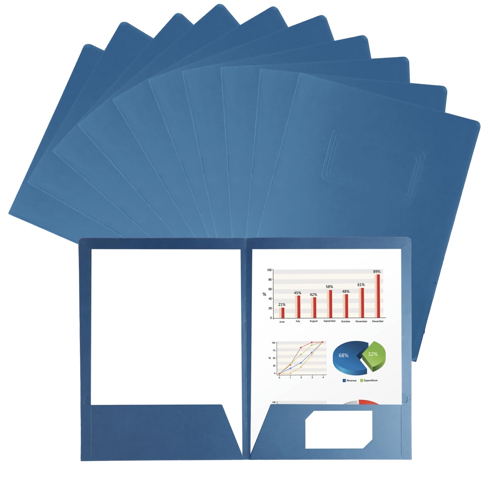 10 Pezzi Cartelline Portadocumenti A4 con 2 Tasche,Cartellette Cartoncino Cartellina Portadocumenti,Lembi in Cartoncino Cartelline per Riunioni,Cartella di Cartone per Ufficio Scuola (Blu)
