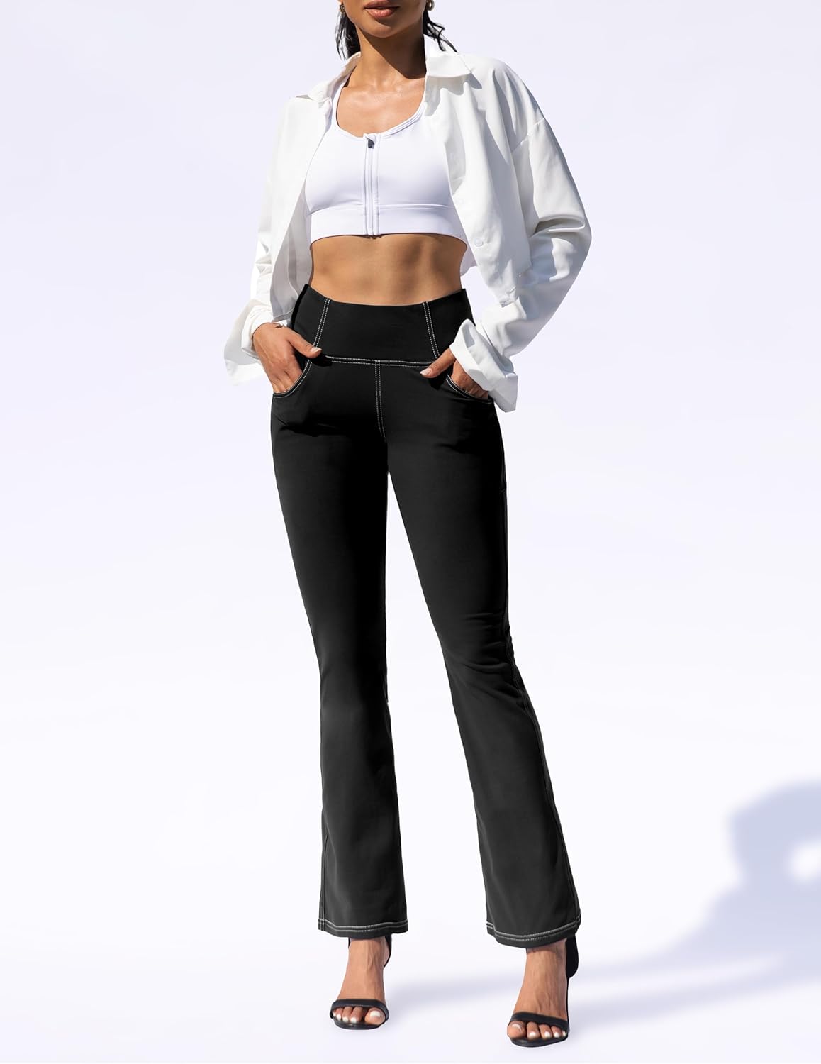 Women's Bootcut Yoga Pants, Leggings Flare with 4 Pockets High Waisted Causal Dress Pants Petite/Tall/Regular - Image 4