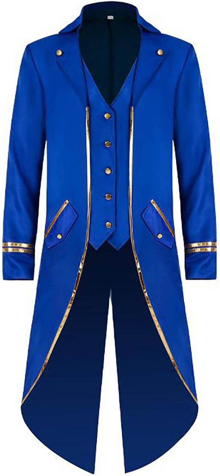 Steampunk Jacket Men Long Coat Vintage Tailcoat Jacket Gothic Victorian Frock Coat Uniform Costume Single Breasted Trench Coat Tuxedo Jackets Casual Lapel Collar Overcoat Back Split S-XXL