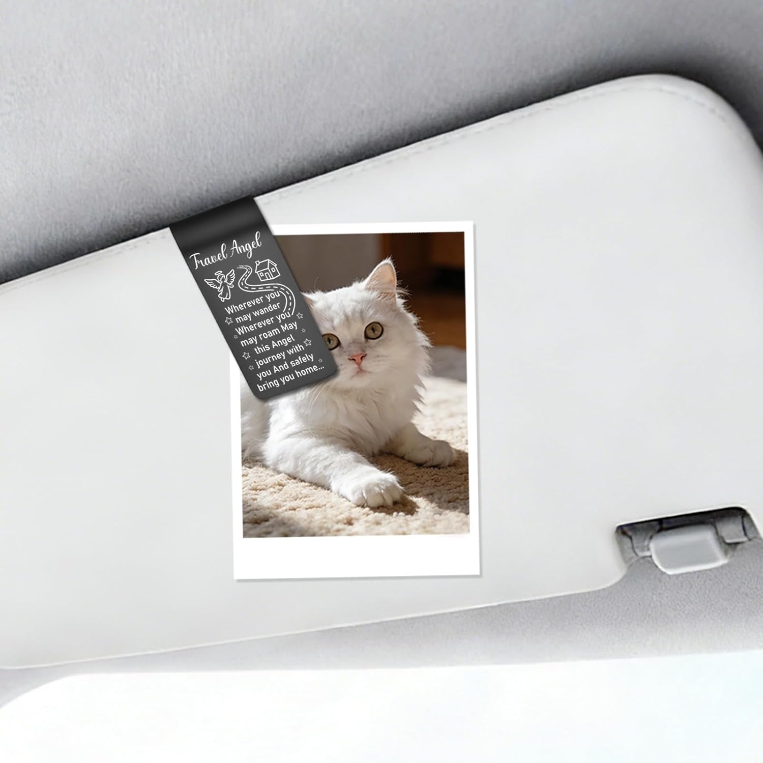 Drive Safe Travel Angel Car Visor Clip Engraved Stainless Steel Auto Decor image 4