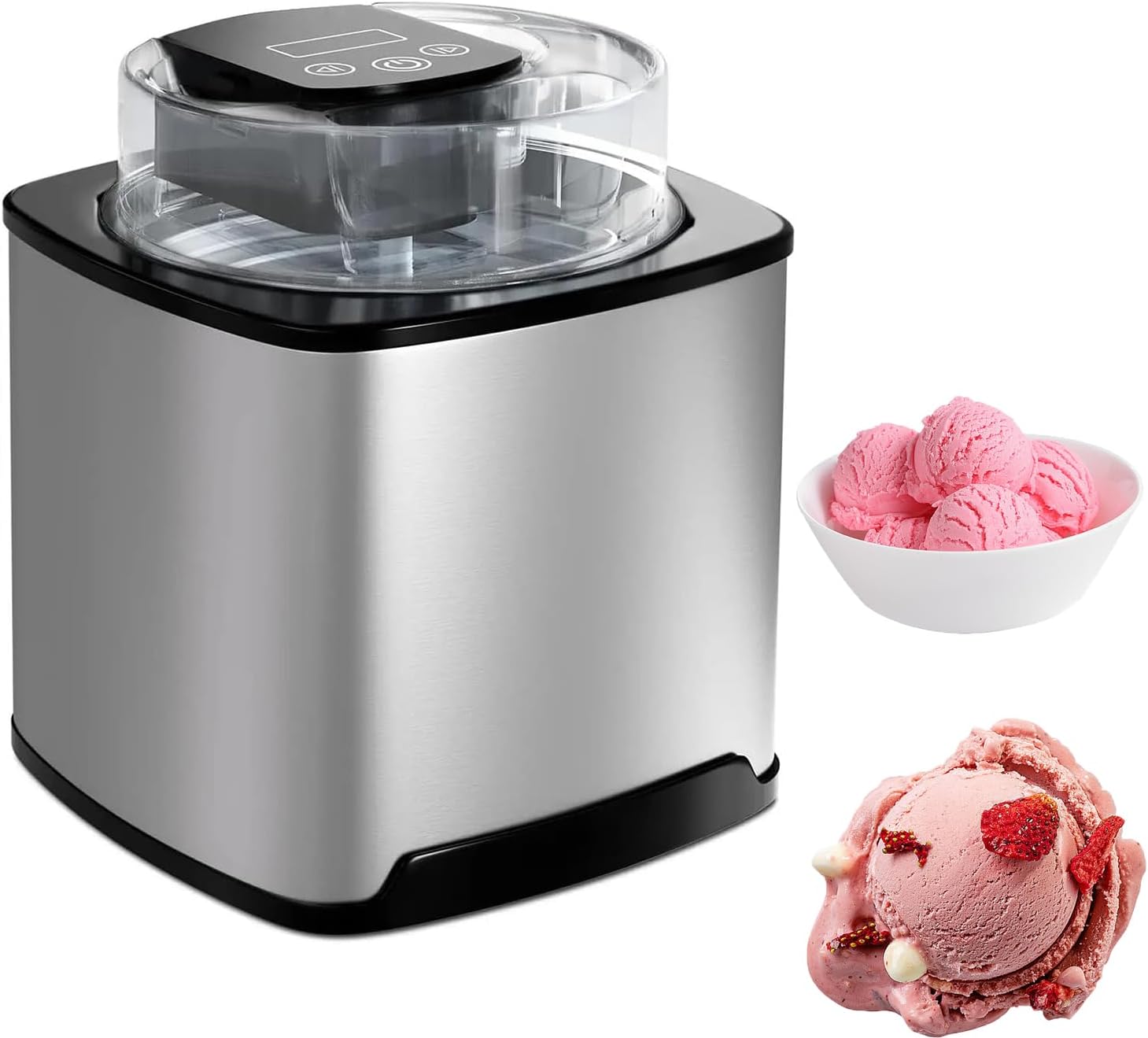 Ice Cream Machine, Soft Cream Maker, Countertop 2L Large Capacity Freezer Bowl Homemade Ice Cream Yogurt Making Ice Cream, LED Display, Easy Cleaning