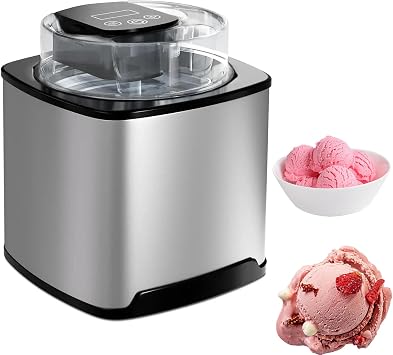 Ice Cream Maker with Compressor, Pre-freezing Free Ice Cream Machine, Gelato Sherbet Frozen Yogurt Maker with LCD Display, Removable 2L Bowl and Transparent Lid