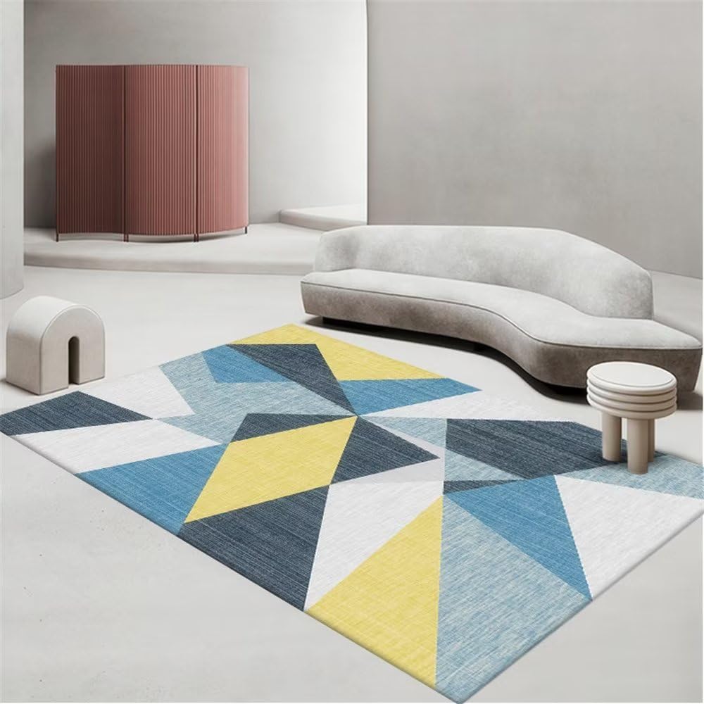 Tapis bleu géométrique 60x90cm avec motif minimaliste pour descente de lit fille
