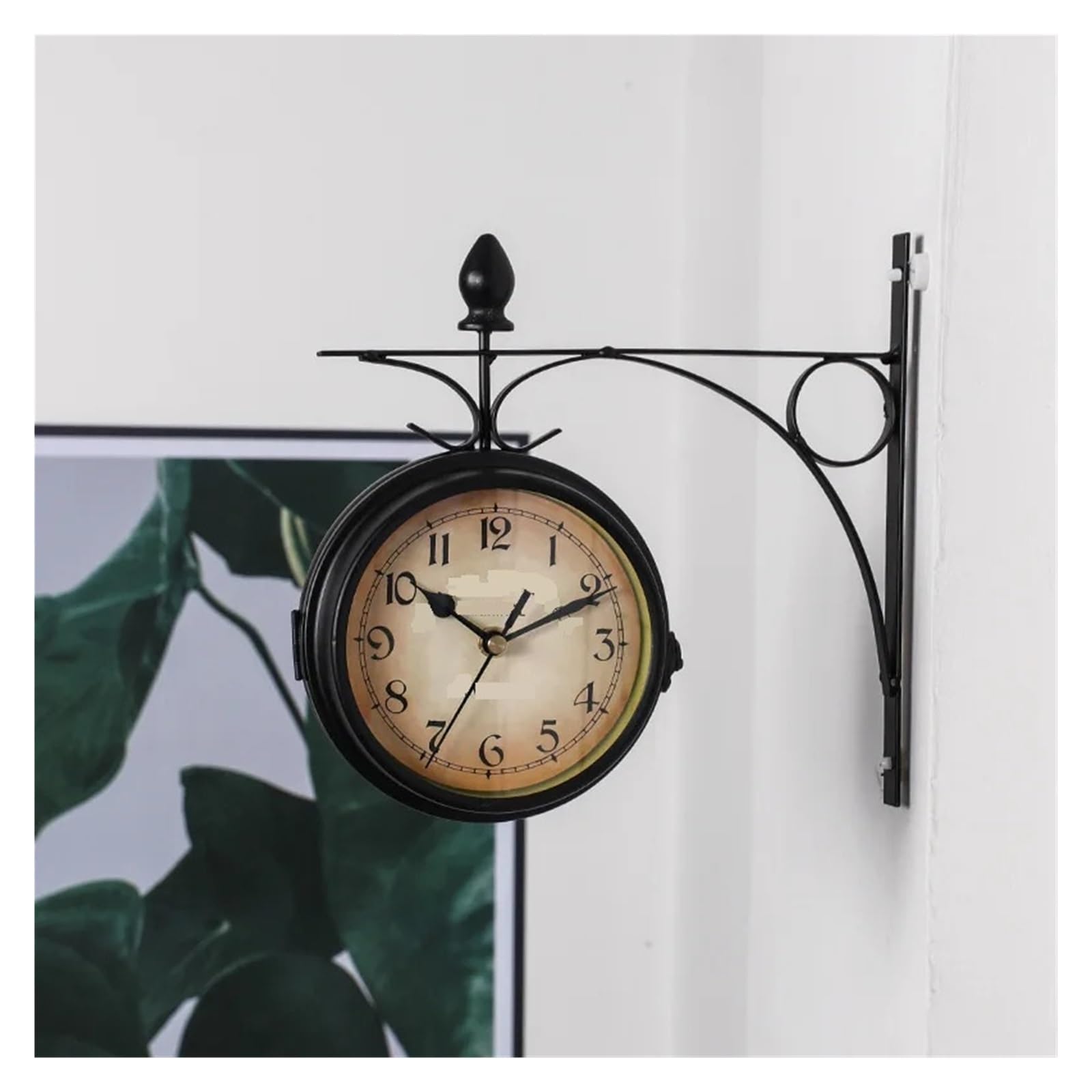 Reloj Colgante De Pared Redondo Aspecto Antiguo Hierro Forjado, Caras Doble Cara, Estación Retro, Lámpara Preciso Y Silencioso(Silver Round Clock)