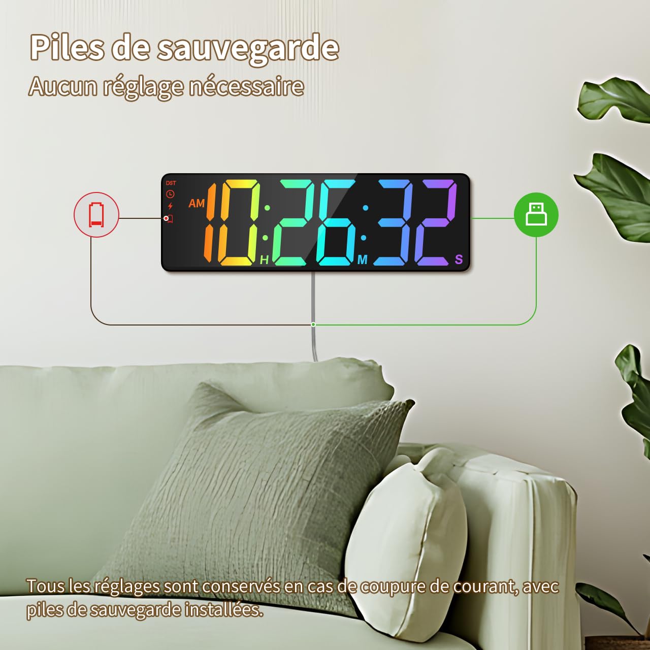 Minuterie Murale 15,7", 99h Compte à rebours/à Terme, RVB + télécommande