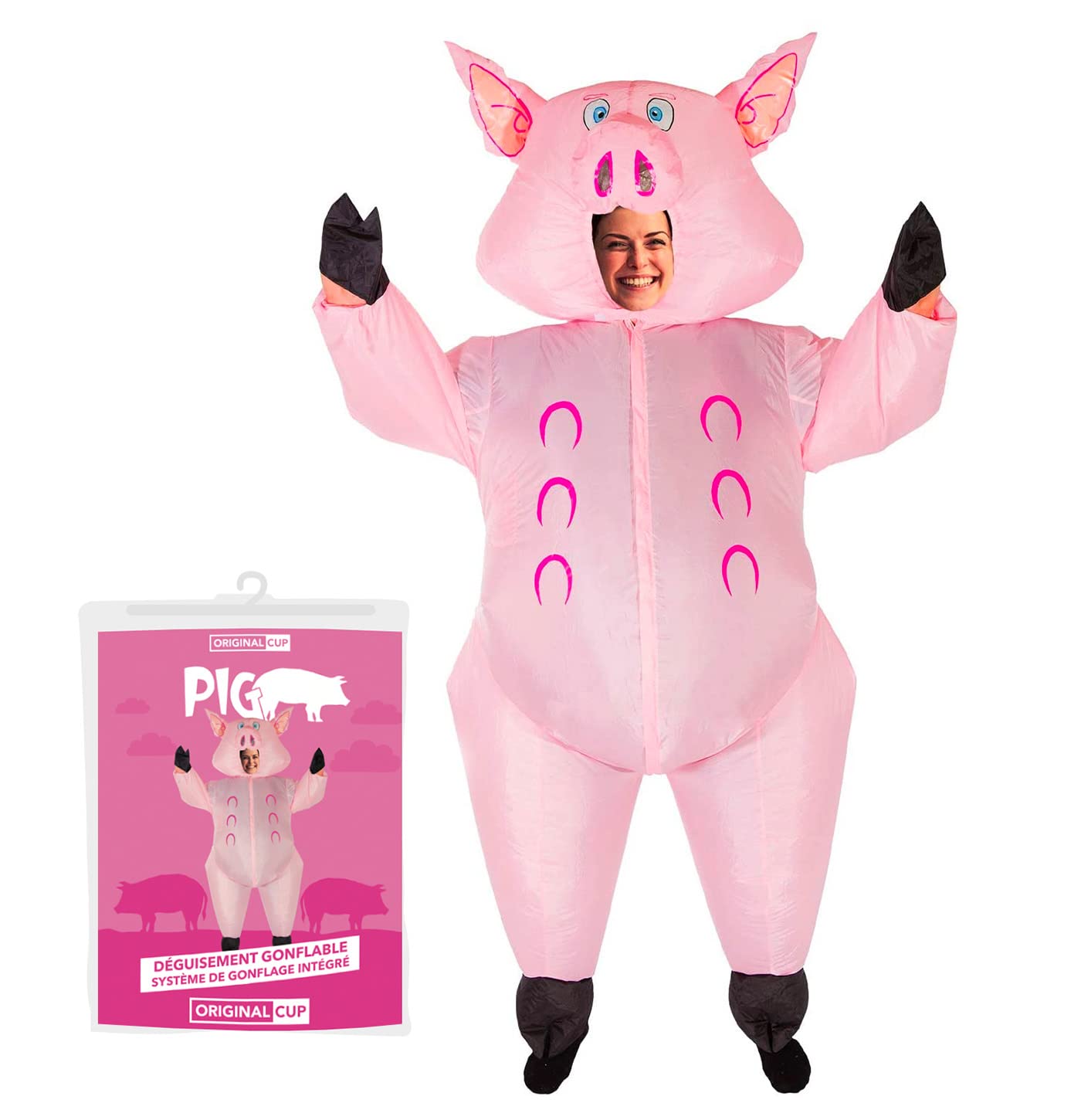 AirSuit® Disfraz de Cerdo Inflable | Disfraz Inflable Divertido | Tamaño Adulto | Poliéster Cómodo | Resistente | Sistema de inflación Incluido | OriginalCup®