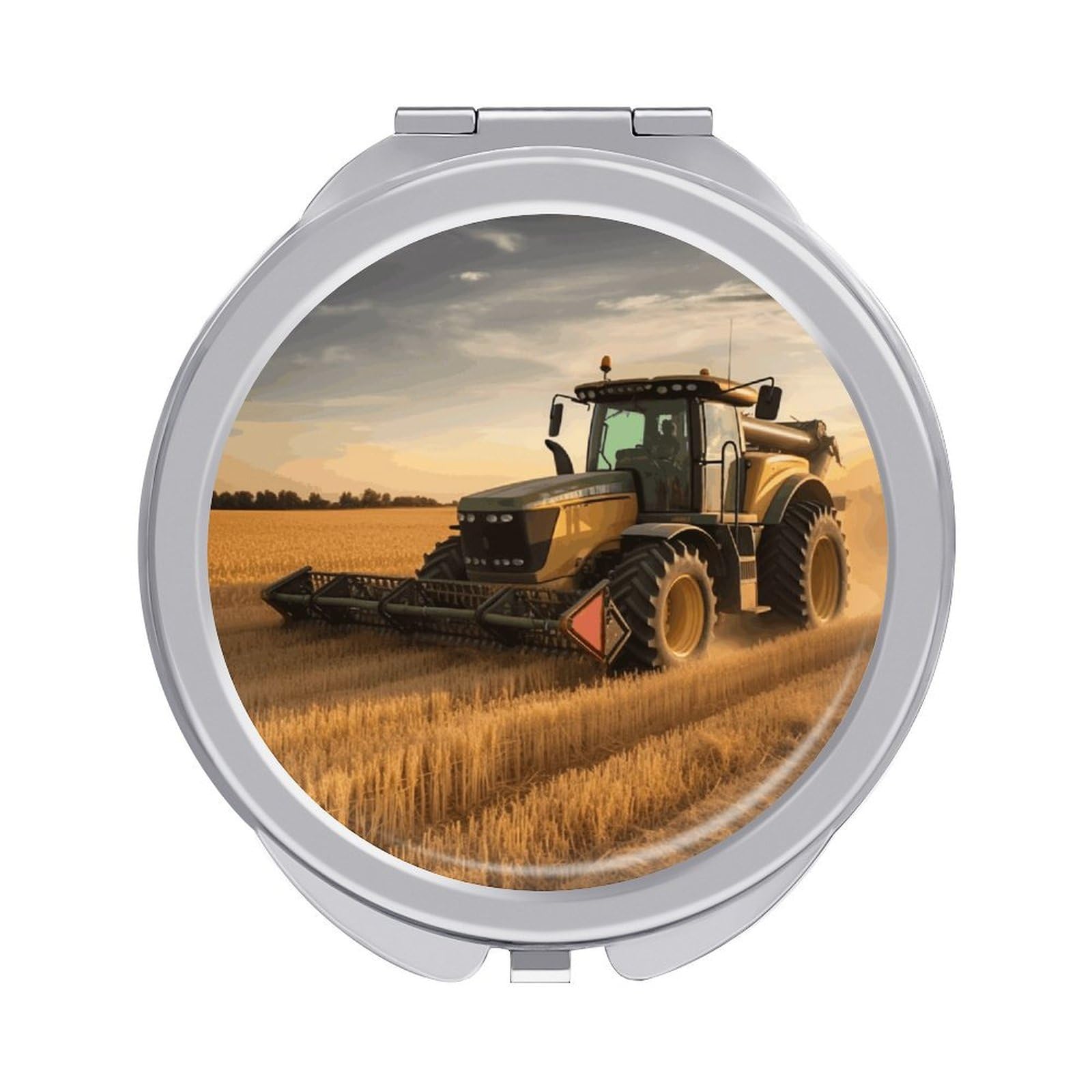 VstaDank Farm Tractor Harvest Travel Makeup Mirrors Exquisite Double-Sided 2X/1X Magnifying Folding Pocket Mirror Portable Round Handheld Mirror Mini Compact Mirrors for Outdoor Home