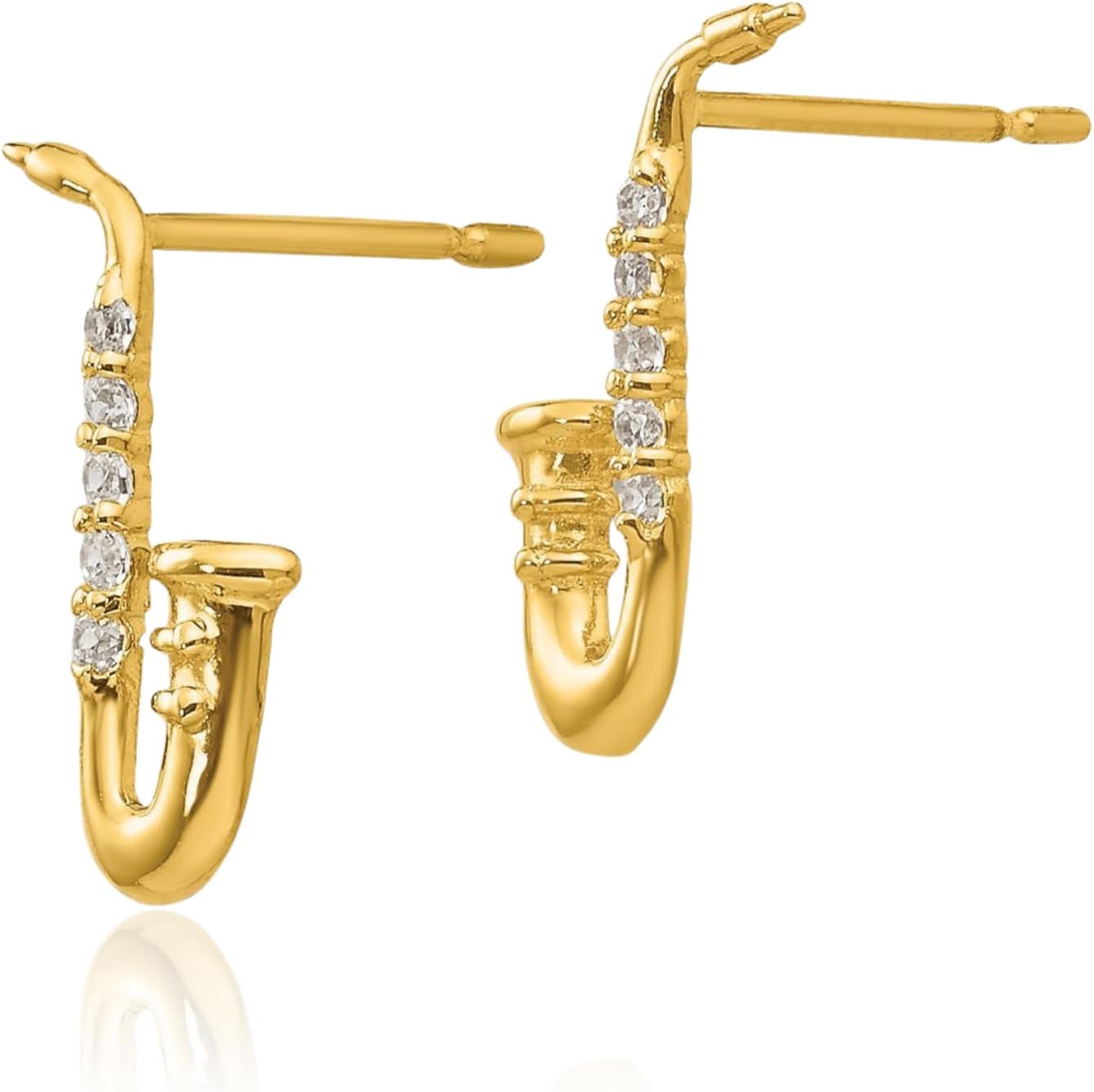 IceCarats 14K Solid Yellow Gold Cubic Zirconia Extra Large Saxophone Stud Earrings 12mm 1/2 inch Round Cut, Prong Set, Butterfly Back For Her