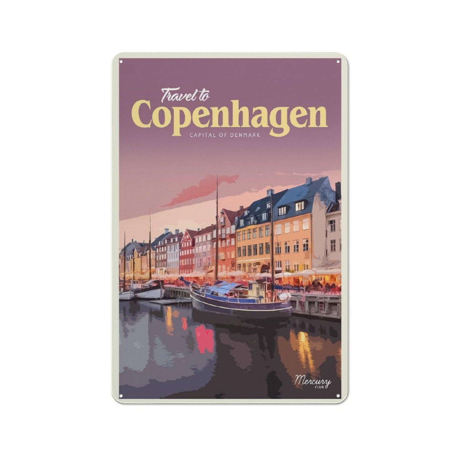 Junmoney Visit Copenhagen Rustic Metal Sign 30X20cm, Barn Style Farmhouse Wall Decor For Kitchen, Cottage, Porch Or Garden Room